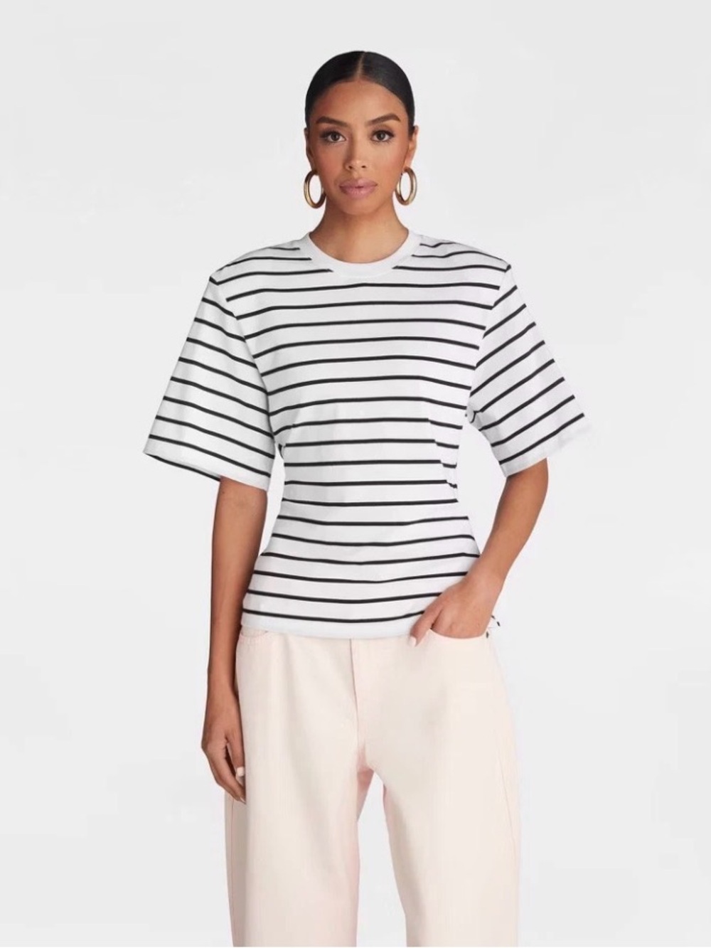 KBB by KAHLANA Women's Black & White Striped Short Sleeve Tee